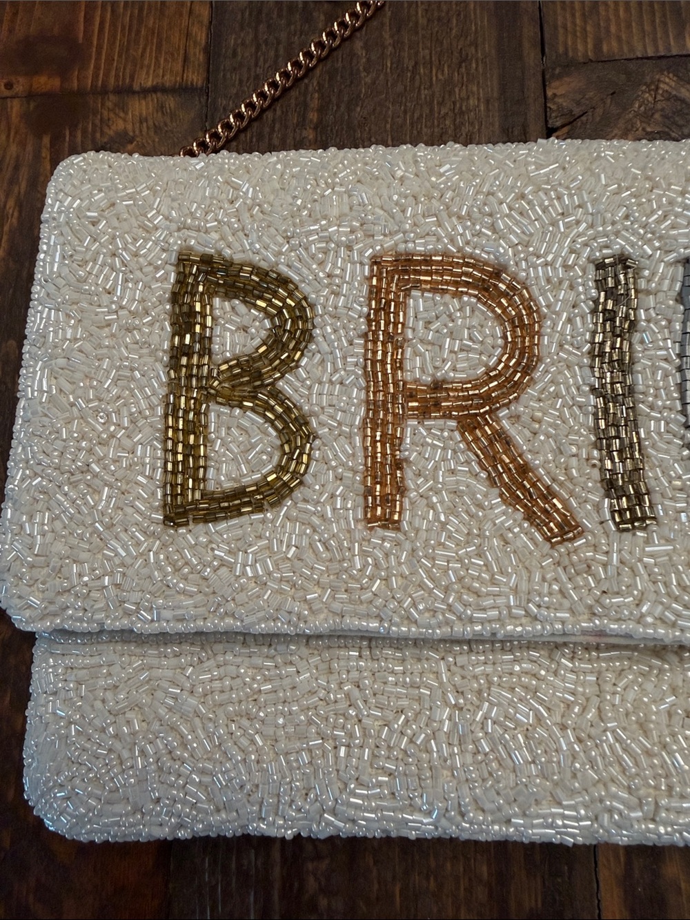 Shirdee Beaded Bride Clutch Crossbody Envelope Bag White Gold Glass Bead India - Picture 4 of 13